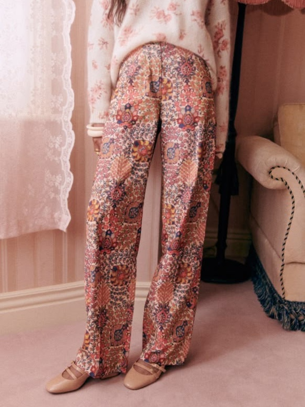 BNWT Sézane Martin Trousers, size 6, “Pastel Forest”